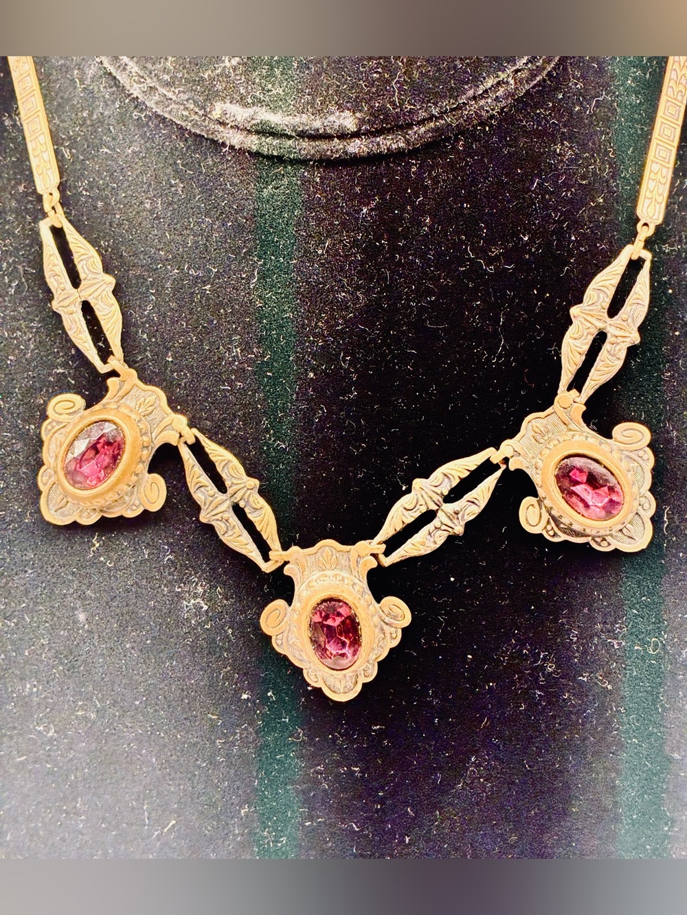Vintage Gold Necklace with Pink Gemstones